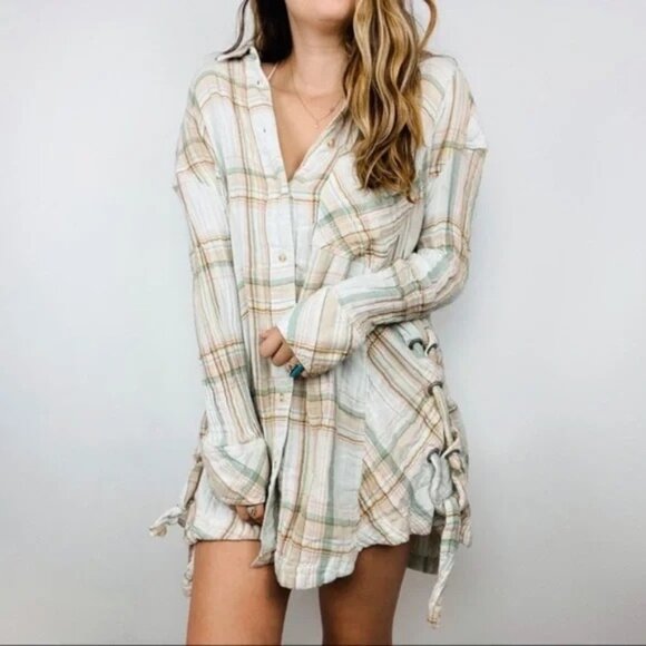 Free People Tops - Free People Nordic Day Plaid Tie-Hem Shirt